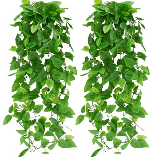 Bacucine Plantas colgantes falsas, 2 plantas colgantes artificiales, hiedra artificial, vides de potos artificiales para pared, patio, jardín, decoración del hogar (2 unidades)