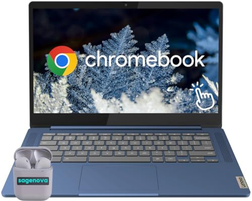 Lenovo IdeaPad Slim 3 Chromebook Laptop, 14 Touchscreen FHD IPS Display, MediaTek Kompanio 520 Processor, Chrome OS, 4GB 320GB Storage (64GB eMMC+256GB SD Card), SageNova Earphones, Abyss Blue
