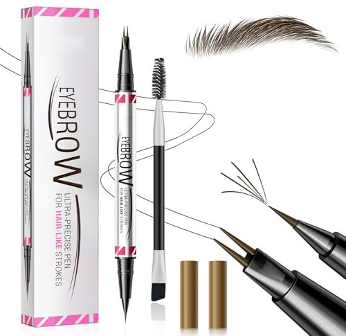 Microblading Eyebrow Pen - Black Brown Eye Brow Pencil - 2 Fork Tip Waterproof eyebrow Pencil Dark Brown - Magic Eyebrow Filler Pen Micro Fine for Beginners Create Natural Brows