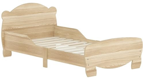AIYAPLAY Lit Enfant lit au Sol Enfant 70x140 cm avec barrière de sécurité, sommier à Lattes Inclus et décorations d'ours, pour garçons et Filles de 3 à 6 Ans - Bois Naturel