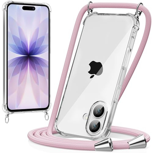 caslord Handyband kompatibel mit iPhone 17 | Transparent Hülle mit Handykordel | Handyhülle für zum Umhängen | für Sport Reisen Partys Einkäufe Babypflege | Roségold
