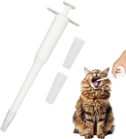 Animal Medicine Feeder Pill Dispenser,Pet Pill Plunger Popper,Ergonomic Design Feeding Dispenser,Reusable Medicine Cat Tablet Dispenser for Dogs & Cats,White