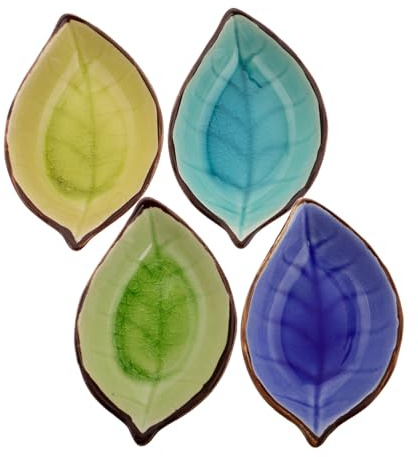 LABRIMP 4 pièces Lot de Assiettes Porcelaine Crackle Émaillée Bols à Sauce Céramique pour Tapas Sushi Bbq Salades Desserts