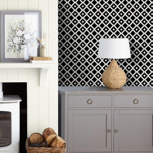 Papier Adhesif pour Meuble Géométrique Noir Revetement Adhesif Meuble Imperméable Vinyle Cuisine Porte Salon Chambre Mur Décoration Papier Peint Autocollant 45x300 cm/1 rouleau