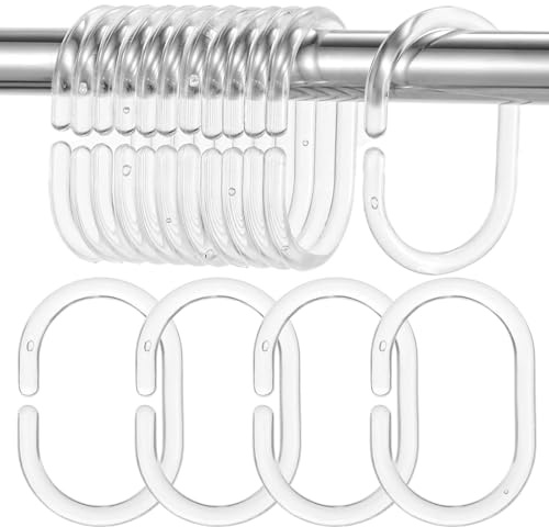 YXL 12Pcs Clear Plastic Shower Curtain Rings, C-Shaped Shower Curtain Hooks for Bathroom Window Shower Rod