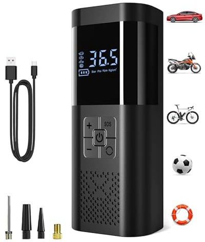 SERVOMASTER Elektrische Luftpumpe,Tragbar Akku Kompressor mit Manometer