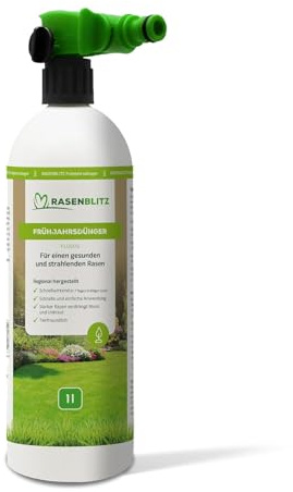 RASENBLITZ Rasendünger Frühjahr flüssig 1 L Flüssigdünger | für dichten, sattgrünen Rasen, ideal zur Ergänzung zu Rasensamen, inkl. Sprühflasche, Anwendung am Gartenschlauch