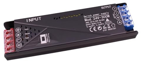 Alimentatore Trasformatore 24V 300W, Dimmerabile con Pulsante NO (10-100%), Memoria e Spegnimento Soft, 2 Uscita Per Striscia Led, Push Dimmer Integrato, Funzione Deviatore e Invertitore, 182×50×25mm