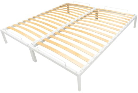 INDUSTORM Bett, Bettgestell 180x200cm, Metallbett Stauraum, Gästebett, mit Elastisch Lattenrost aus Birkenholz Höhe 27,5cm, Einfache Konstruktion und Montage (Weiß, 180x200)