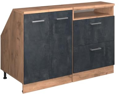 Vicco Küchenschrank für Dachschrägen R-Line, Schwarz Beton, 120 cm 2er Set Schrankkorpuss 60 cm Tiefe, geeignet für schräge Wände und Variable Küchenmontage