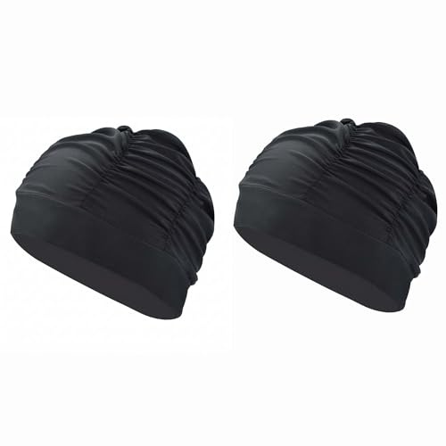 Bonnets de Bain en Nylon Élastique, Noir, 2 Pièces