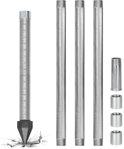 Kit Pointe Filtrante 1-1/4 avec Tubes de Forage Galvanisés, Crépine Anti-Sable 60 Mesh, Système de Puits DIY pour Pompe Manuelle et Maintenance de Cour Arrière(4m)