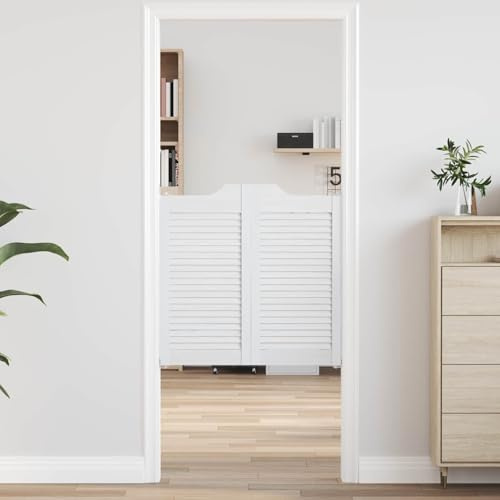 sephironlbb Puertas batientes de madera maciza de pino blanco 80 x 80 cm par con diseño de láminas para interiores, puertas de madera resistentes para separación de espacios, aspecto elegante con