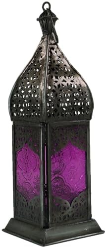 GURU SHOP Orientalische Metall/Glas Laterne in Marrokanischem Design, Windlicht, Lila
