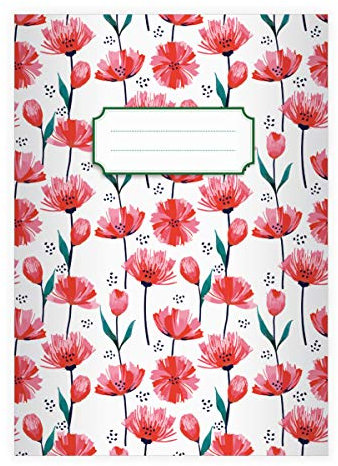 2 schöne Frühlings DIN A4 Schulhefte, Schreibhefte mit Tulpen Meer, rot Lineatur 20 (blanko Heft 16 Blatt/32 Seiten) Notizheft, Kladde für Schule, Universität, Büro