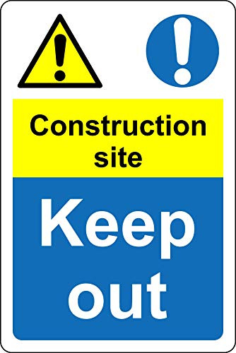 Warning construction site keep out Safety sign - 1.2mm Rigid plastic 300mm x 200mm (P)