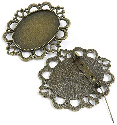 Schmuckanhänger, Antik-Bronze, L3 cm 8S, Pinback, oval, Cabochon-Rahmen, Handwerk, Kunstherstellung, Basteln, Perlenstickerei, Metall