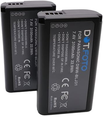 2 x Dot.Foto DMW-BLJ31 Premium 7.4v / 3100mAh Rechargeable Battery for Panasonic Lumix DC-S1, DC-S1R
