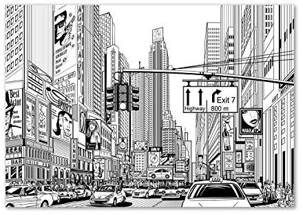 Tulup Impression sur Verre de 100x70 cm Image Tableau Photo décorative panoramique pour la Cuisine et Le Salon - Spectacles et Architecture - Les Rues De New York - Noir et Blanc