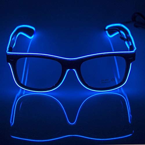Neon El Wire LED-Brille, klare LED, Standard-Kontrollbox, lustig, erstaunlich, coole Brille, Brille für Weihnachten, Halloween, wilde Party, Tanzball, verrückte Partys, Raves (blau)