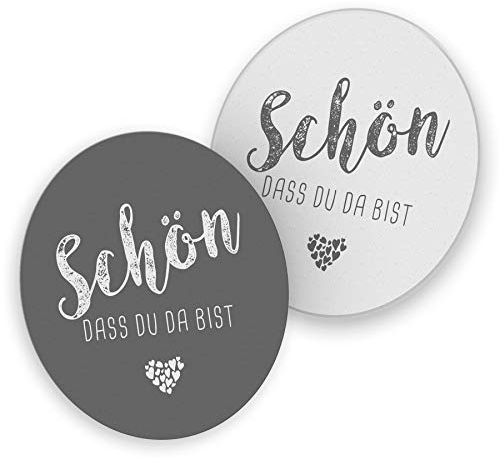 itenga 40x Bierdeckel Untersetzer Schön DASS du da bist rund 10,7 cm Tischdeko für Veranstaltung Gäste Feier (grau)