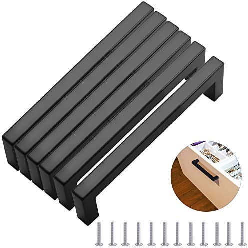 MEEQIAO 6 Piezas Tiradores Armario Acero Inoxidable Matt Negro, Manijas de Morden Plaza de Muebles, para Cocinas, Oficina, Cajones, Gabinete, Armario Empotrado