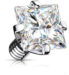 Paula & Fritz® Aufsatz-Dermal Anchor Quadrat-Zirkonia 316L Chirurgenstahl Größe 4 x 4-mm und 1,2-mm Gewindestärke Haut-Anker Skin Diver Implantat Kugel
