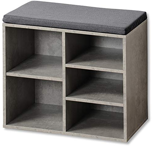 Kesper Schuhschrank mit Sitzkissen, 15935, Betonoptik, grau, 51 x 29.5 x 48 cm, 51,5 x 48 x 29,5 cm