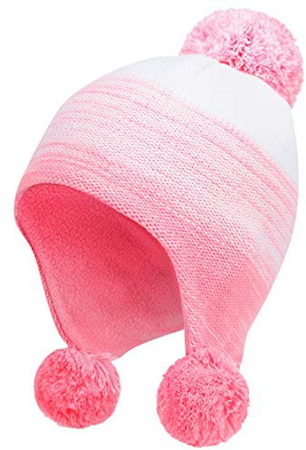 Marhatter Mädchen Wintermütze Strickmütze Kindermütze Bommelmütze Modern Earflaps Mütze Ohrenklappen mit Bommeln