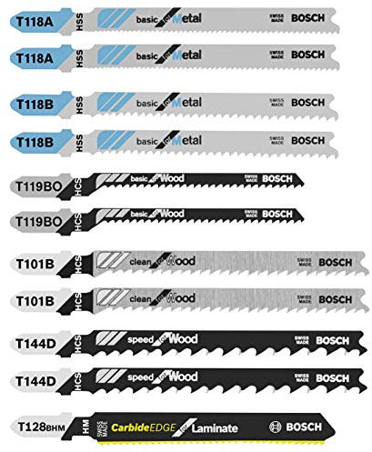 Bosch T11C 11 Stück Laminat/Holz/Metall T-ank Stichsägeblatt Set
