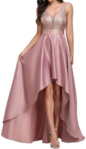 Ever-Pretty Vestito da Damigella Scollo a V Maniche Corte Linea ad A Corto Davanti Lungo Dietro da Donna Orchidea 44