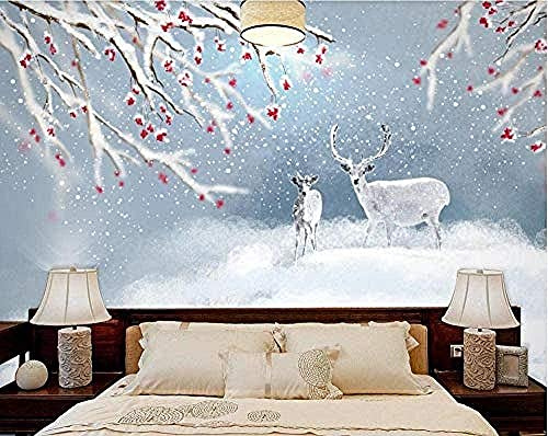 XiuTaiLtd Grande neige prune wapiti papiers peints peintures murales papier peint papier peint Photo papier peint effet 3d papier peint salon chambre chambre d'enfants-450x315 CM