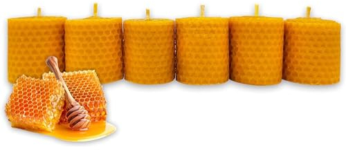 LAMARE Bienenwachskerze Honigwabe 100% Natürlich (6 Einheiten - 5 cm Länge - 4,5 cm Durchmesser) - OHNE PARAFFINE - Honigkerzen - Handgefertigt 100% Handwerklich.