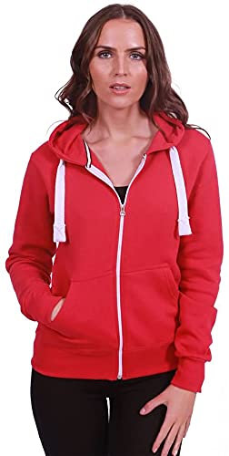 Purple Hanger Women New Long Sleeve Plain Zip Up Hoodie Top Ladies Hooded Pocket Everyday Casual Jacket Tops (L, Fuchsia)