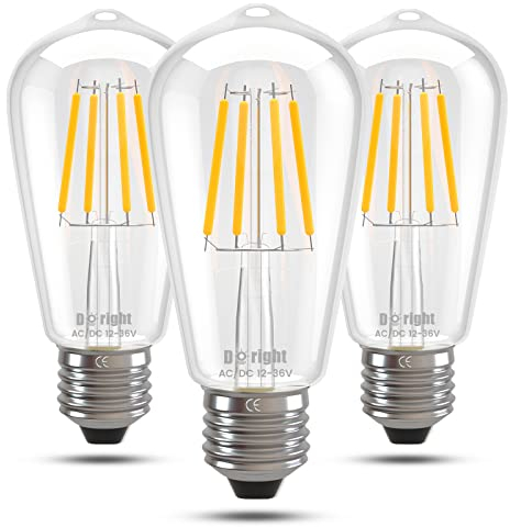 DoRight 12V LED ST64 E27 Schraubbirne, 4W Niederspannung E27 Glühlampen AC/DC 12-36V Antik Retro LED Lichter 40W Äquivalent, Warmweiß 2700K für Wohnmobil, Marine (3er Pack)