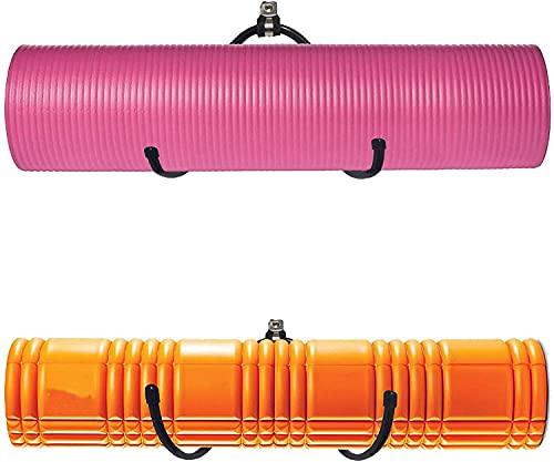 AUXPhome Wandhalterung für Yogamatte, Schaumstoffrolle und Handtuchhalter, Ablage zum Aufhängen von Yoga-Gurten und Widerstandsbändern in Ihrer Fitness-Klasse oder im Heimstudio, bis zu 9 kg, 2 Stück