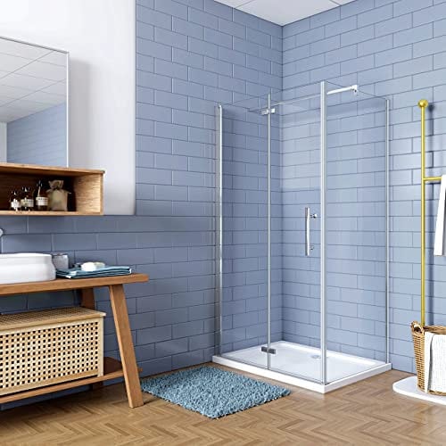 195cm Box Doccia Angolare Porta Battente Pieghevole con Parete Fissa 100x70cm in Vetro Temperato 6 mm Anticalcare Barra Stabilizzatrice da 140 cm Cromo Lucido