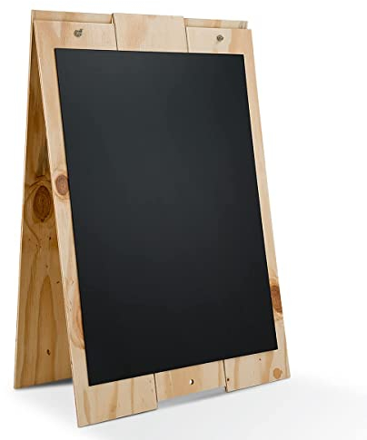 LoveMyBar - Pizarra de caballete con estructura completa de madera 80 x 60 cm. Pizarra negra en ambas caras apta para tiza