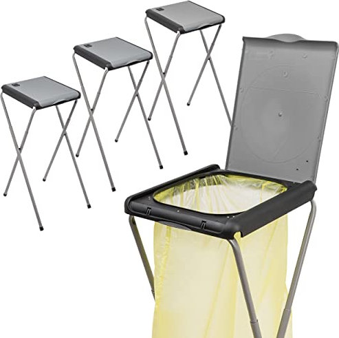 ONVAYA® Müllsackständer bis 120 Liter mit Deckel | Grau - 3 Stück | Stabiler höhenverstellbarer Müllsackhalter aus Metall für den gelben Sack
