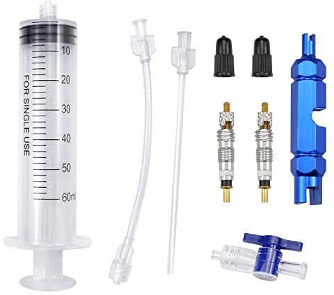 Fahrrad Sealant Reifendichtmittel Injector 60ml Fahrrad Tubeless Dichtmittel Injector Fahrrad Tubeless Sealant Injector mit Ventileinsatz-Entfernungswerkzeug für MTB Rennrad Tubeless/Dichtungsmittel