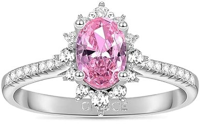 GNOCE Verlobungsring mit Vier Zinken Oval Rosa Halo 925er Sterlingsilber Trauringe für Brautfrauen Ehefrau Freundin Verlobung Jubiläum (Weiß, 15.75)