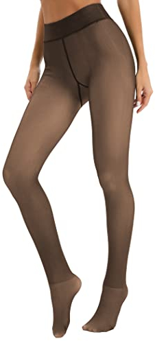 Famulily Women Fleece Lined Tights Butt Lifting Fake Translucent Plus Size Thermal Leggings Winter Warm Pantyhose Coffee 220g