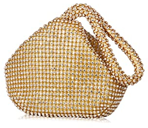 CORIOS Dreieckige Abendtasche Damen Unterarmtasche Shiny Strass Handtasche Diamant Clutch Bag Klein Tasche Schultertasche Glitzer Umhängetasche für Hochzeit Bankett-Party Abschlussball Gold