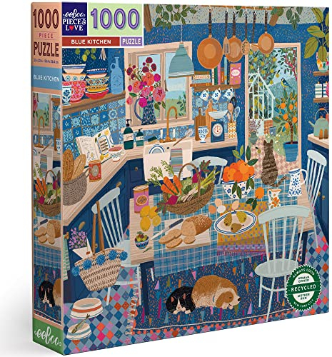 eeBoo PZTBUK Piece&Love Kitchen-1000 pc Puzzle Blue Kitchen Spiel, Blau