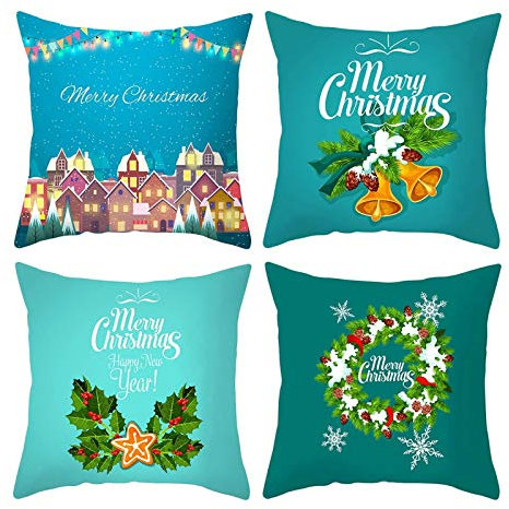 Banemi Bettwäsche Kissenbezug, Stück 4 Weihnachten Kissenbezug für Sofa Ghirlanda di Foglie di Casa für Heimweihnachten 50X50CM