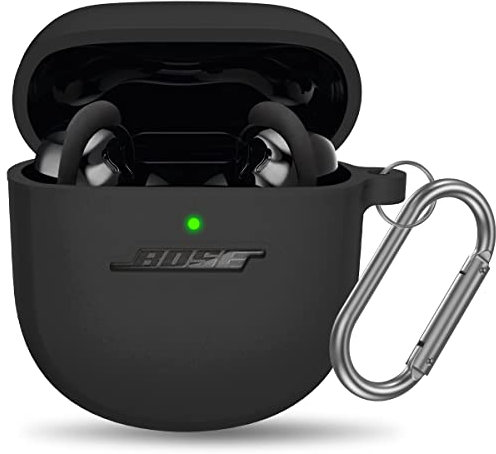 YIPINJIA Case for Bose QuietComfort Earbuds II 2022, Soft Silicone Scratch Proof & Shockproof Protective Skin Sleeve Cover Compatible with Bose QuietComfort Earbuds 2 with Keychain - Black