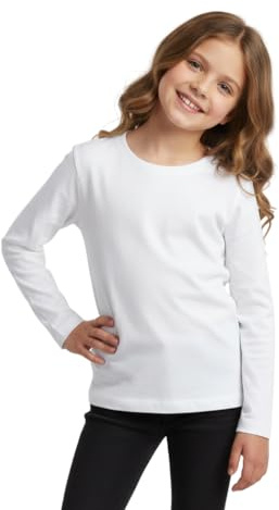 LUXFAB Kids Girls Boys New Plain Long Sleeve Basic Stretch Round Neck T-Shirt School Tee Top Size 2-13 Years