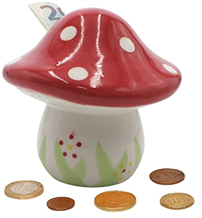 Dekohelden24 Keramik Spardose als Pilz, Fliegenpilz, Spar-Pilz, Saving-Box, H/Ø: ca. 12 x 12 cm