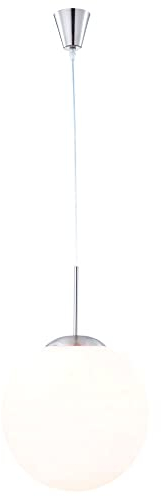 Globo Pendellampe Pendelleuchte Kugelleuchte Hängeleuchte Esstischlampe Wohnzimmer, Metall Glas satiniert opal nickel, 1x E27 Fassung, DxH 30x180 cm