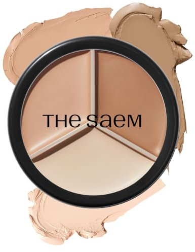 THESAEM Cover Perfection Triple Pot Concealer - 3-Colour Concealer with High Coverage in Natural Beige - Covers Flaws & Stains, Highlighter & Contouring, 02 Contour Beige